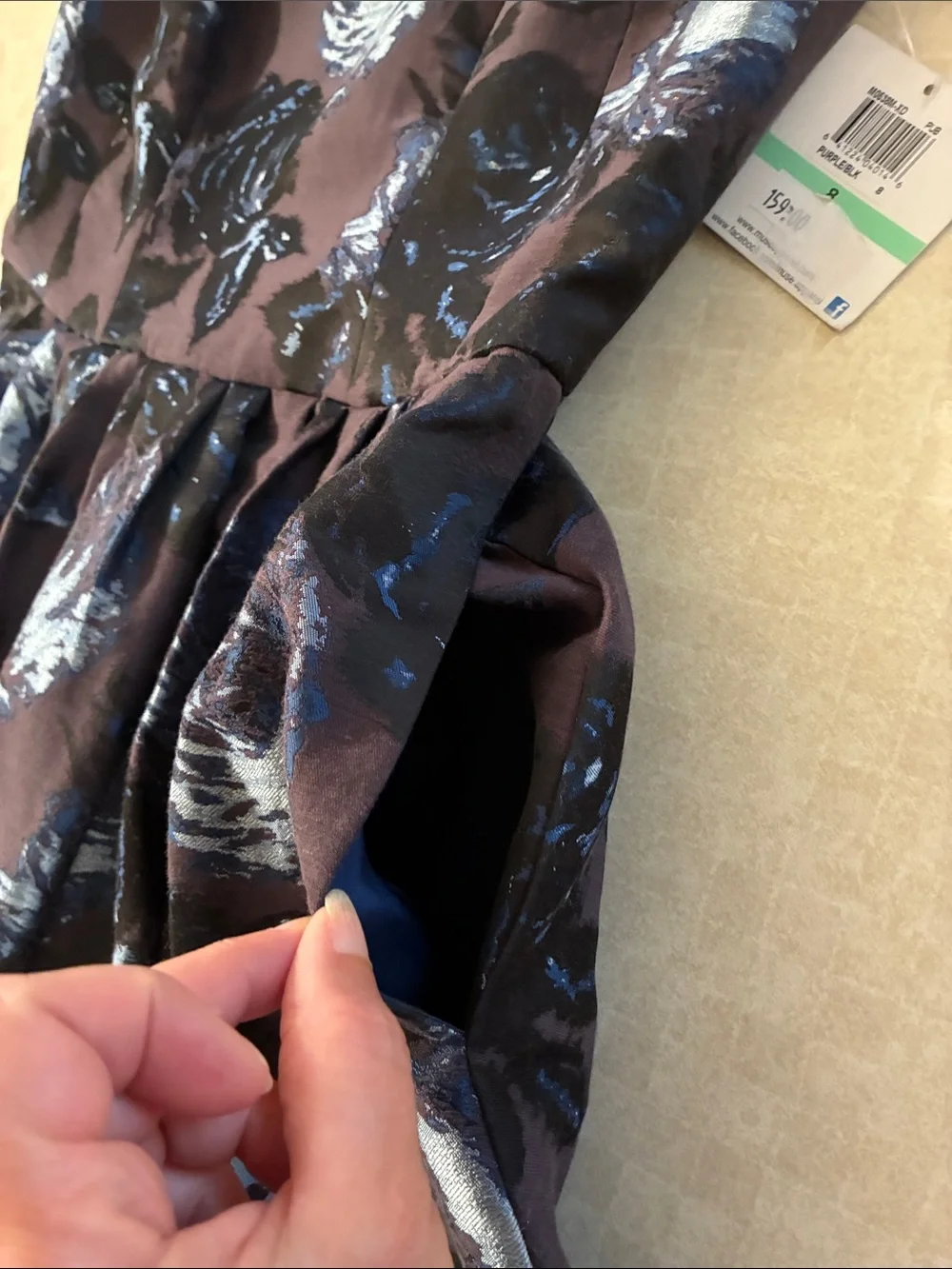 Muse Floral Jacquard Charcoal Grey/Blue/Black Dress - Picture 11 of 14